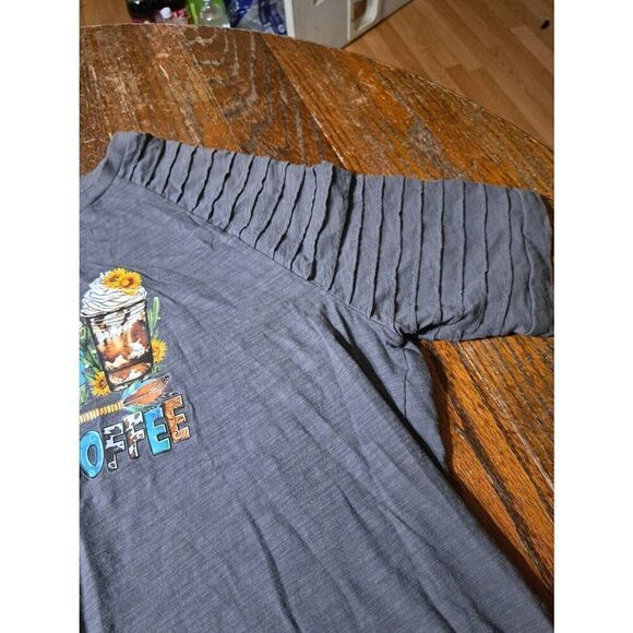 XL Moody Before Coffee Short Sleeve Tee TShirt Top Shirt Cow Coffee Sunflower - Picture 3 of 6